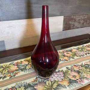 Hand Blown IKEA Glass Bud Vase, Ruby Red 12.5” Slender Neck Beautiful Piece!